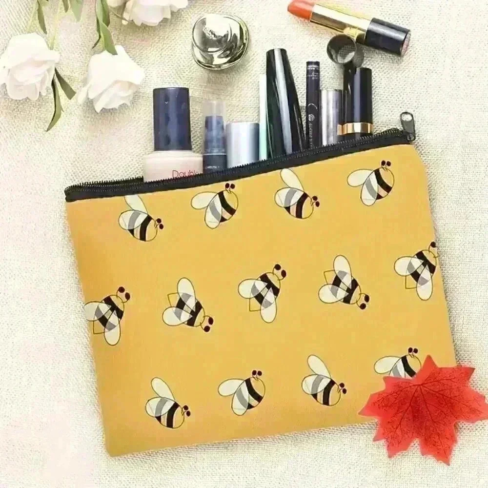 Canvas Cosmetic Bag with Bee Pattern - Picture 3 of 5